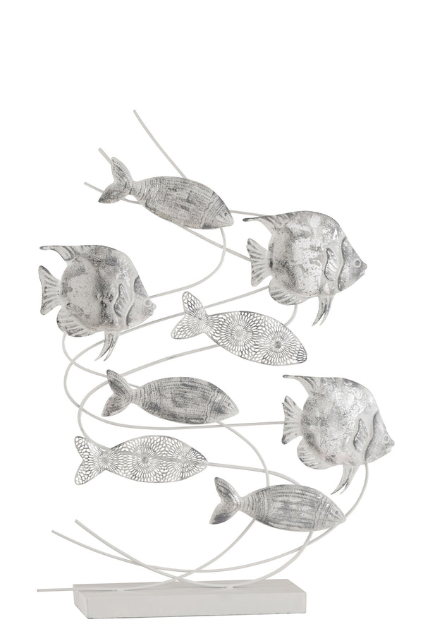 Exquisite metal fish ensemble with silver finish. A work of art for your interior school of fish