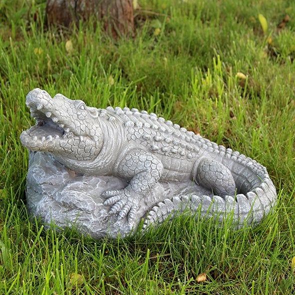 Magnesia crocodile, 46 x 30 x 26 cm, stone grey - Decorative Goldbach garden figure for outdoor use