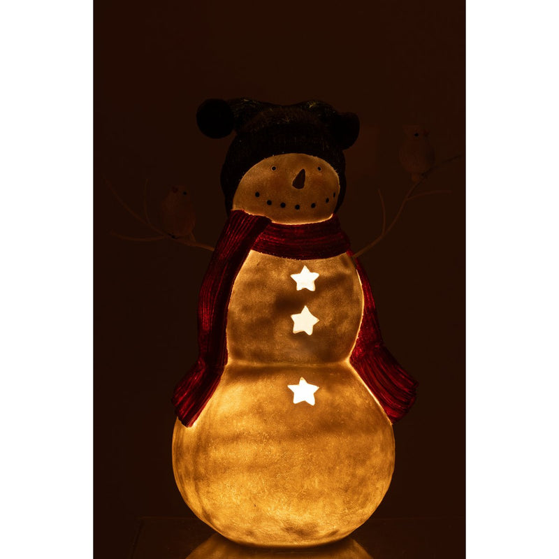 Schneemann LED Figur mit Vögeln 50 cm Rot Grün