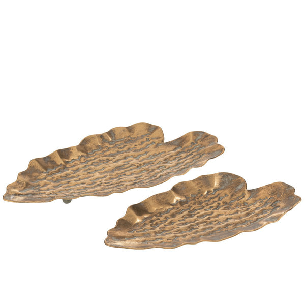 Set of 2 leaf shaped trays – gold coloured metal