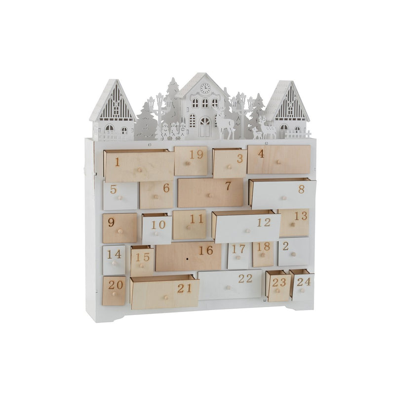 LED Adventskalender Holz mit beleuchtetem Winterdorf, 40 cm