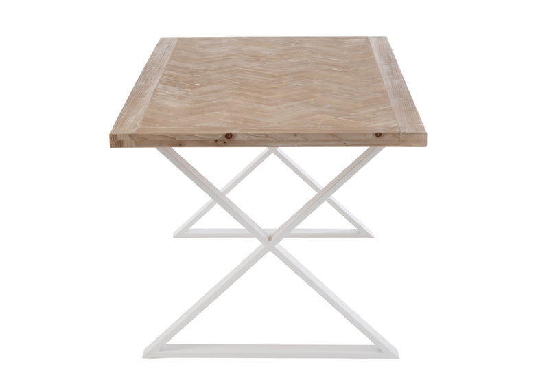 Stilvoller Holztisch Zigzag mit weißem Metallgestell - Handgefertigtes Meisterwerk in Naturell