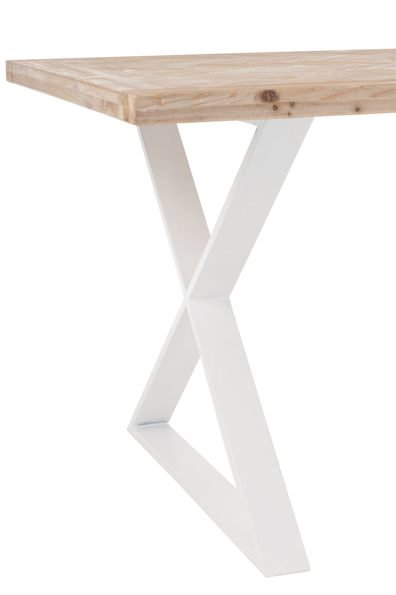 Stijlvolle houten tafel Zigzag met wit metalen frame - handgemaakt meesterwerk in naturel