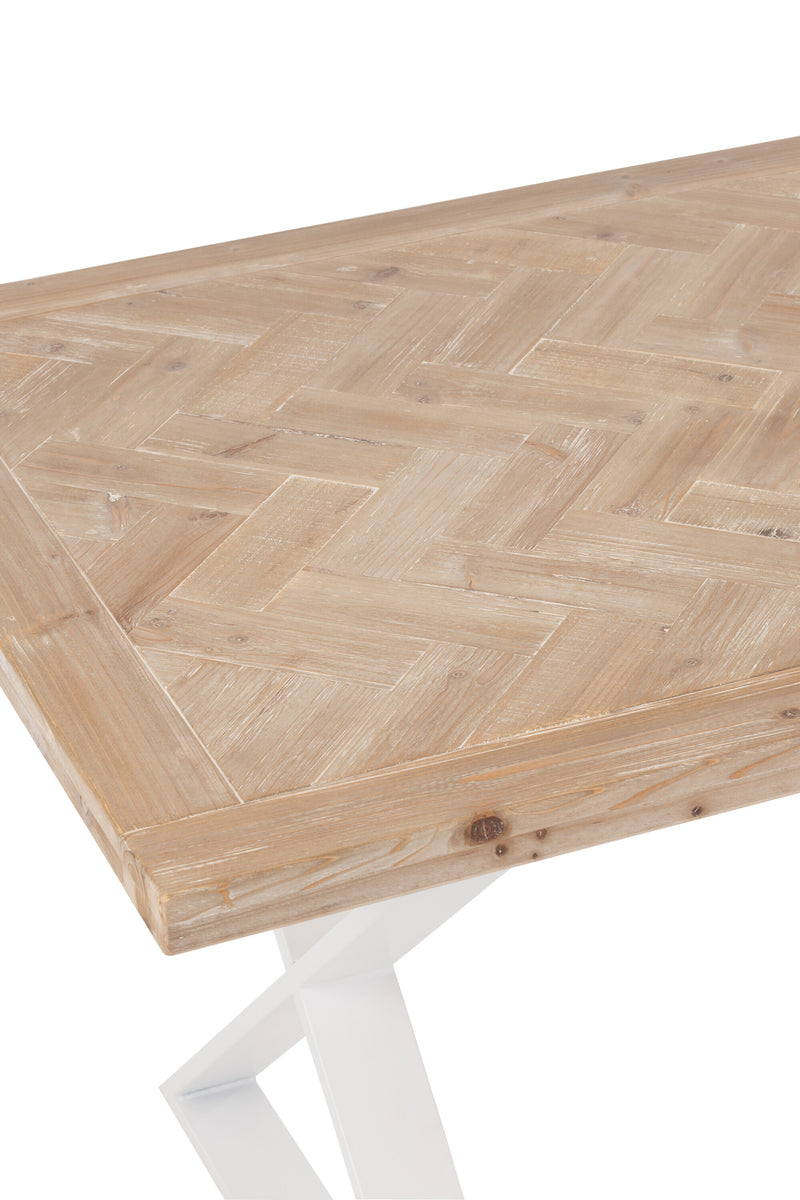 Stijlvolle houten tafel Zigzag met wit metalen frame - handgemaakt meesterwerk in naturel