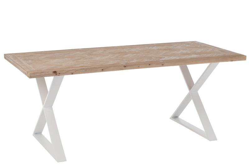 Stylish wooden table Zigzag with white metal frame - handmade masterpiece in natural