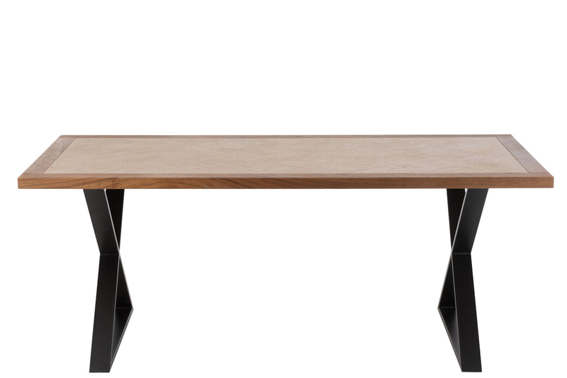 Stijlvolle houten tafel Zigzag met zwart metalen frame - handgemaakt meesterwerk in naturel
