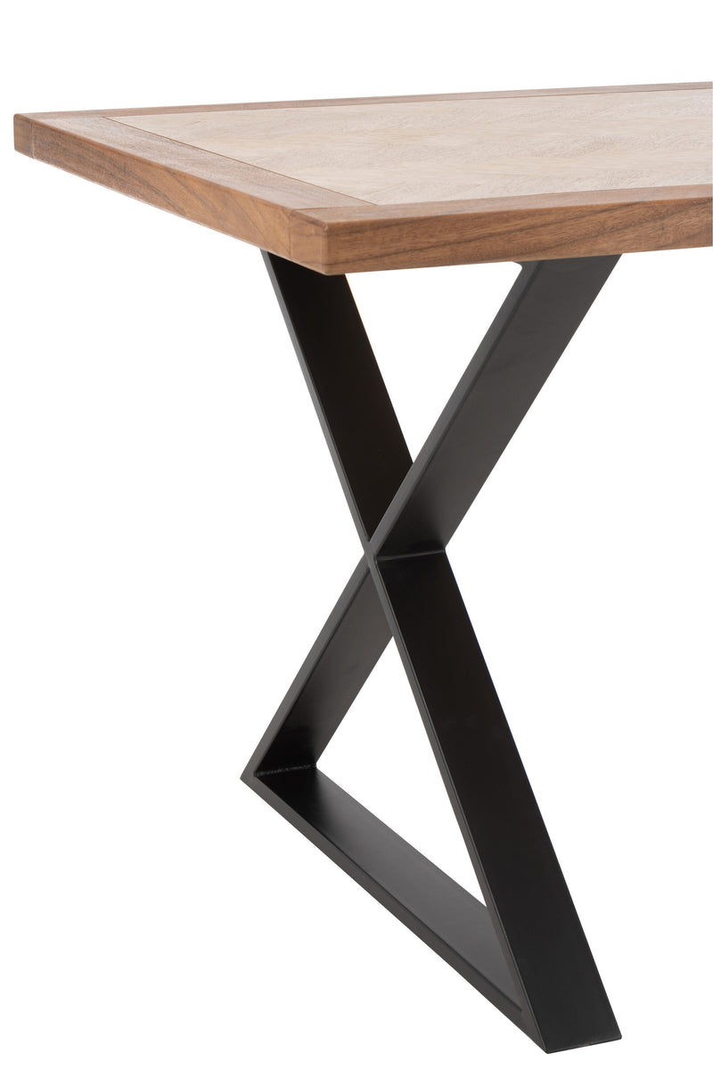 Stijlvolle houten tafel Zigzag met zwart metalen frame - handgemaakt meesterwerk in naturel