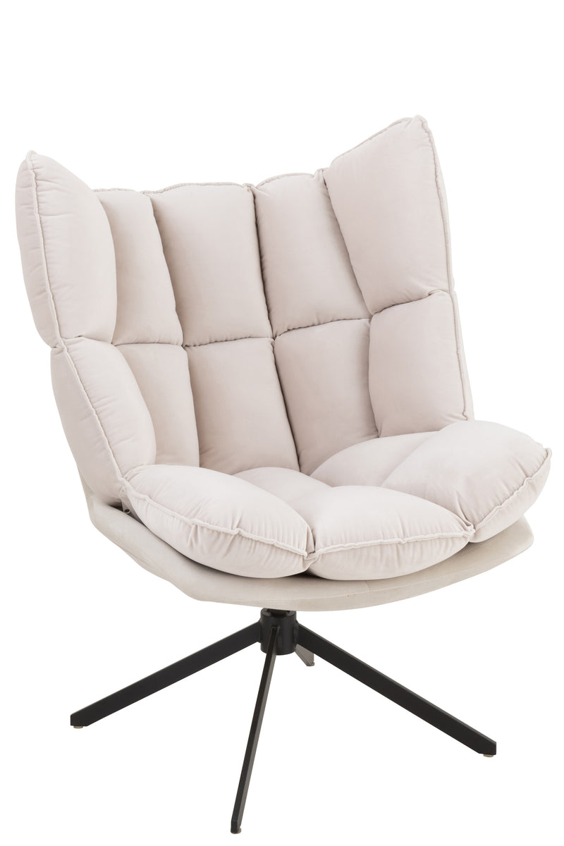Elegante relaxstoel met kussens in beige, roestbruin of lichtgrijs voor stijlvol ontspannen