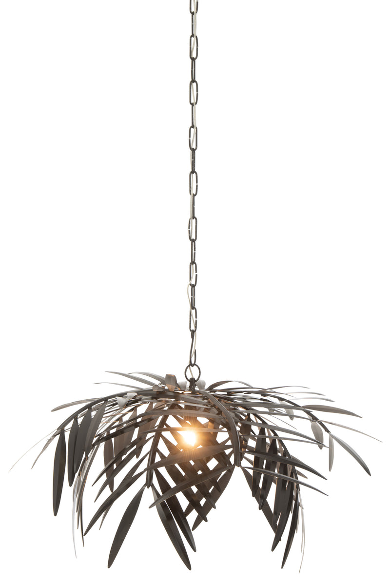 Tropical Elegance black metal hanging lamp with palm leaf design