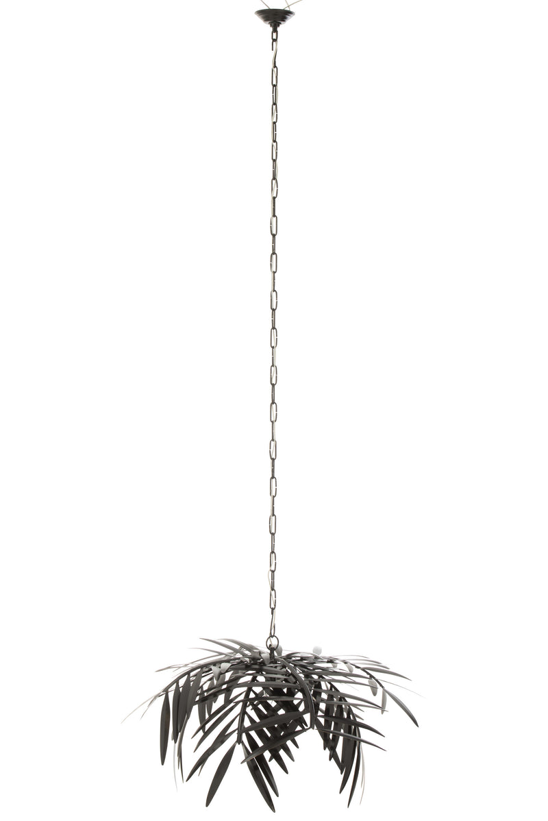 Tropical Elegance black metal hanging lamp with palm leaf design