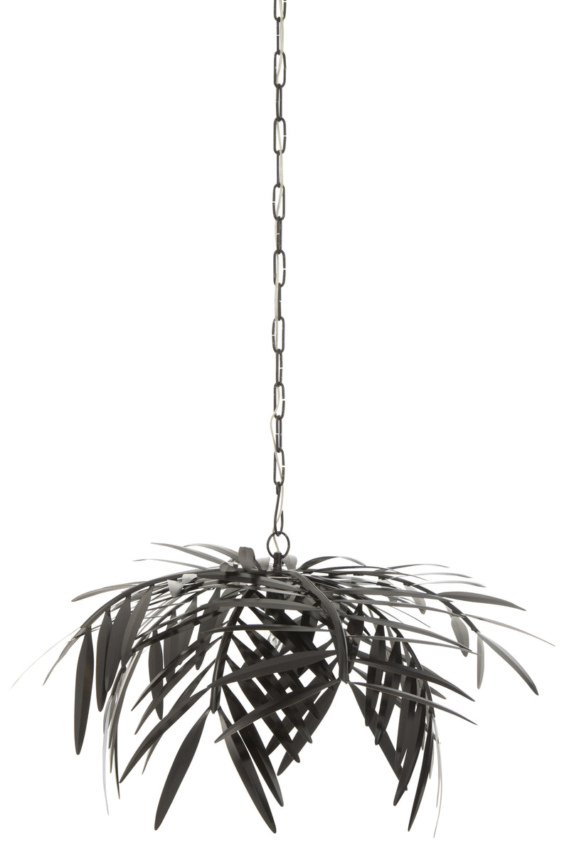 Tropical Elegance black metal hanging lamp with palm leaf design