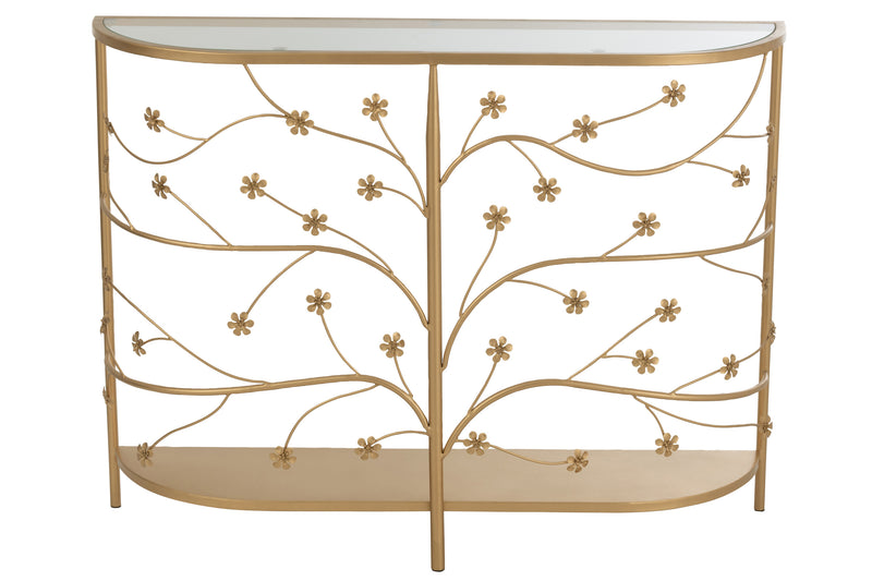 Moderne metalen console in goudkleuren - 76,5 cm hoog, 100 cm lang