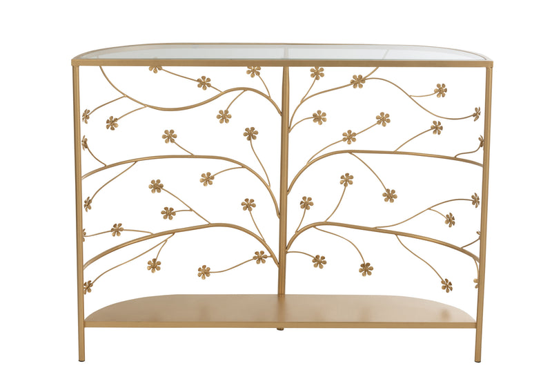 Modern metal console in gold colors - 76.5 cm height, 100 cm length