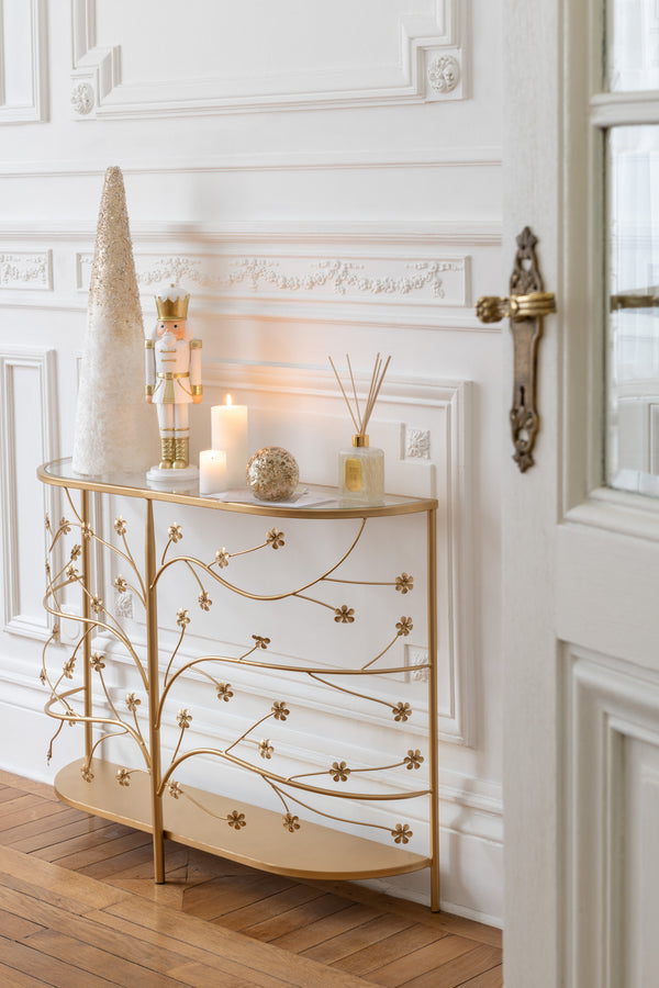 Modern metal console in gold colors - 76.5 cm height, 100 cm length