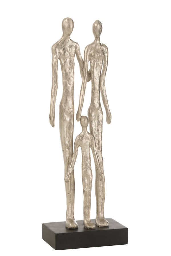 Standing family made of aluminum in silver - decorative sculpture
