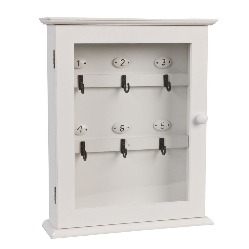 Key box white with glass door and 6 hooks