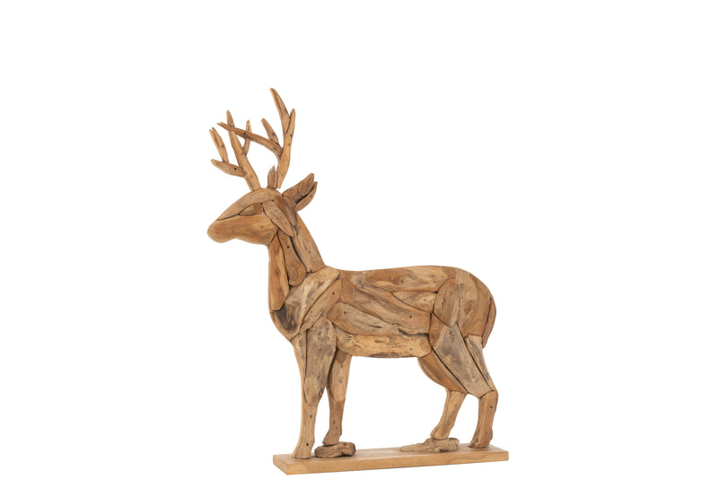 Compact handcrafted deer made from logs - Natural wood design