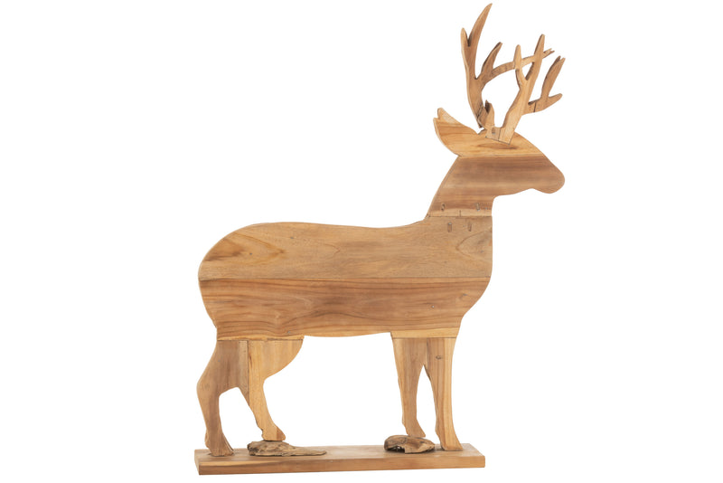 Handcrafted deer made from tree trunks in natural height 92cm