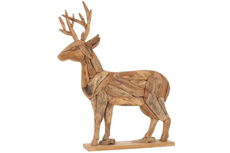 Handcrafted deer made from tree trunks in natural height 92cm