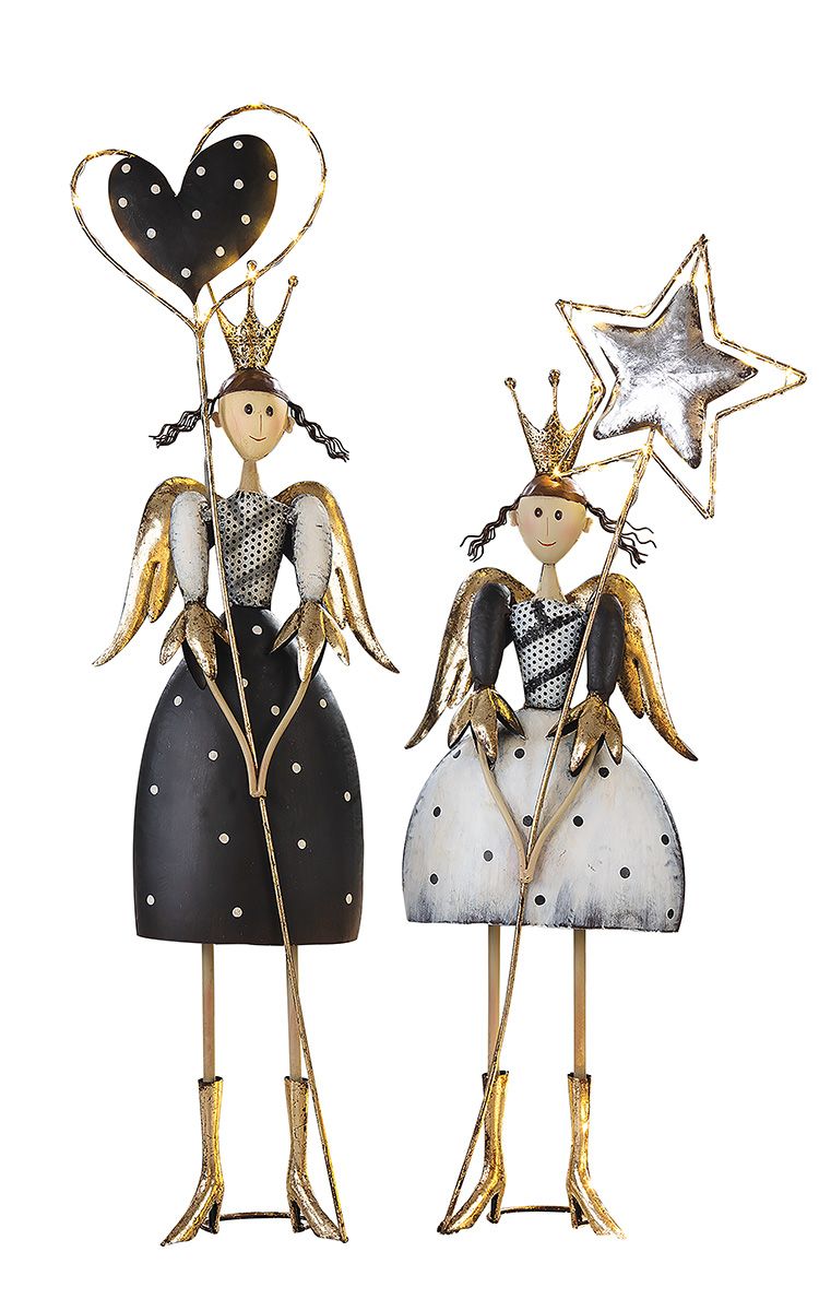 Set of 2 metal LED angels "Jule" - heart and star: symbols of Christmas joy, height 88cm