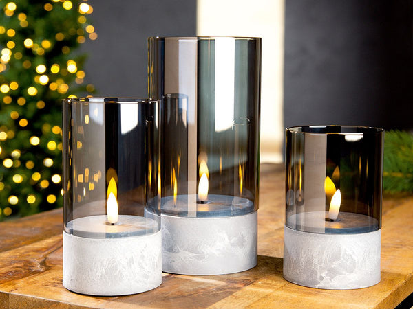 Set of 6 LED glass lanterns in grey – Available in three sizes with timer function