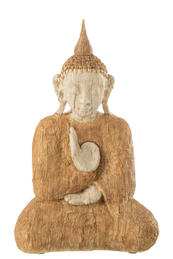 Duo of Seated Buddha Statues in Natural Beige Finish