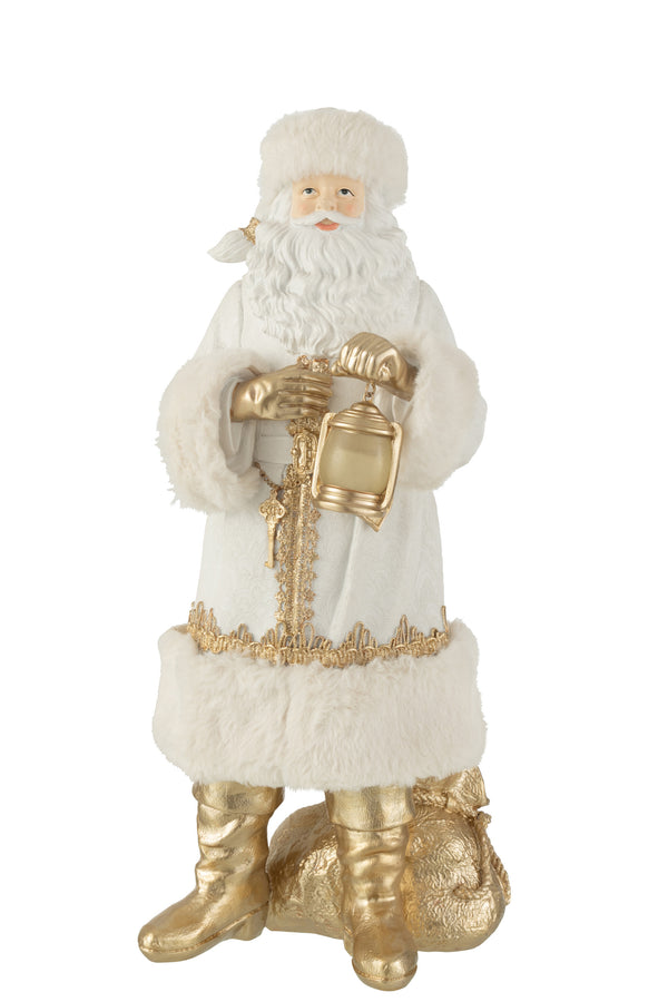 Hand Painted Santa Claus with Golden Lantern and Gift Bag - Festive Elegance 