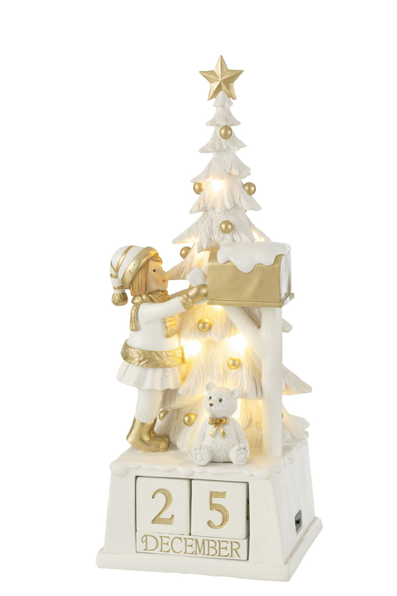 Handgemaakte kerstboomkalender in wit en goud - Poly Artwork