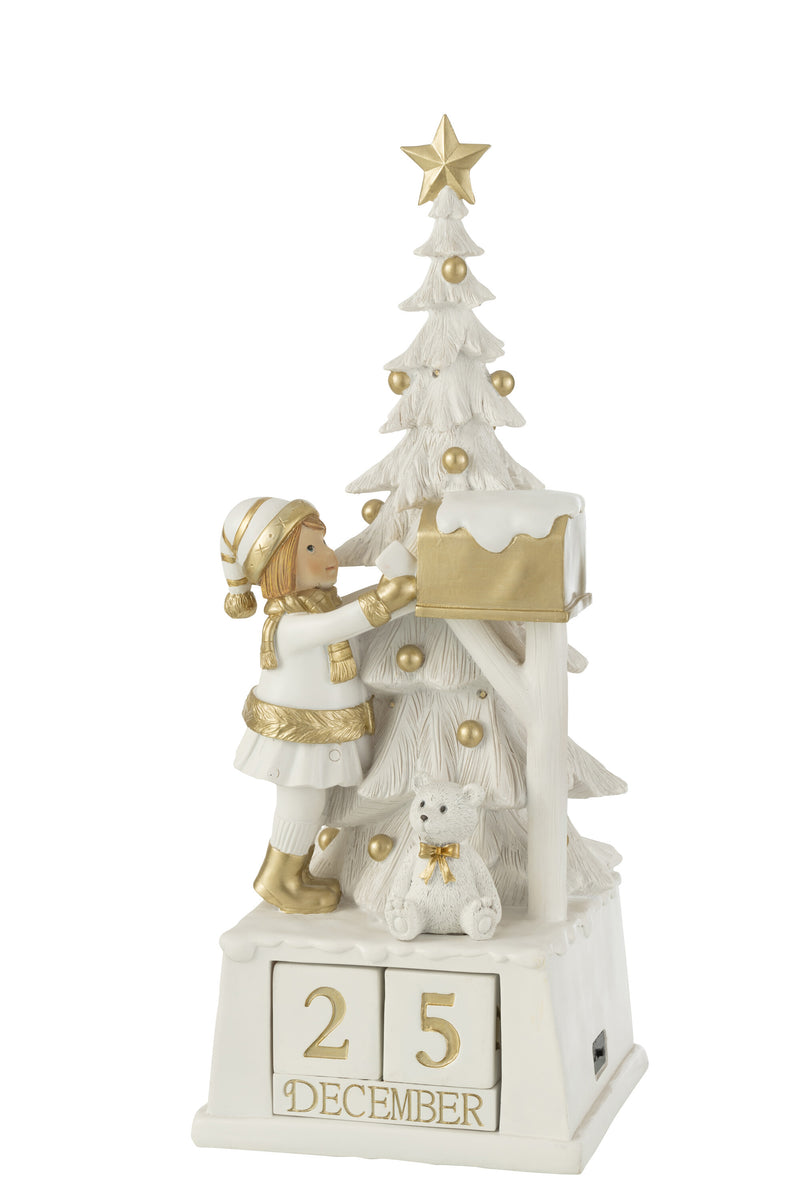 Handmade Christmas Tree Calendar in White and Gold - Poly artwork