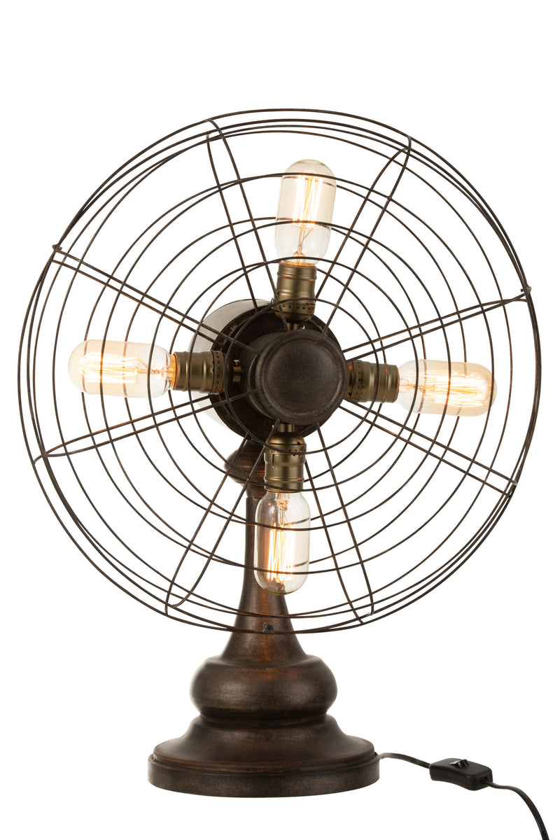 Antique table fan with integrated lamps: a touch of vintage in brown metal