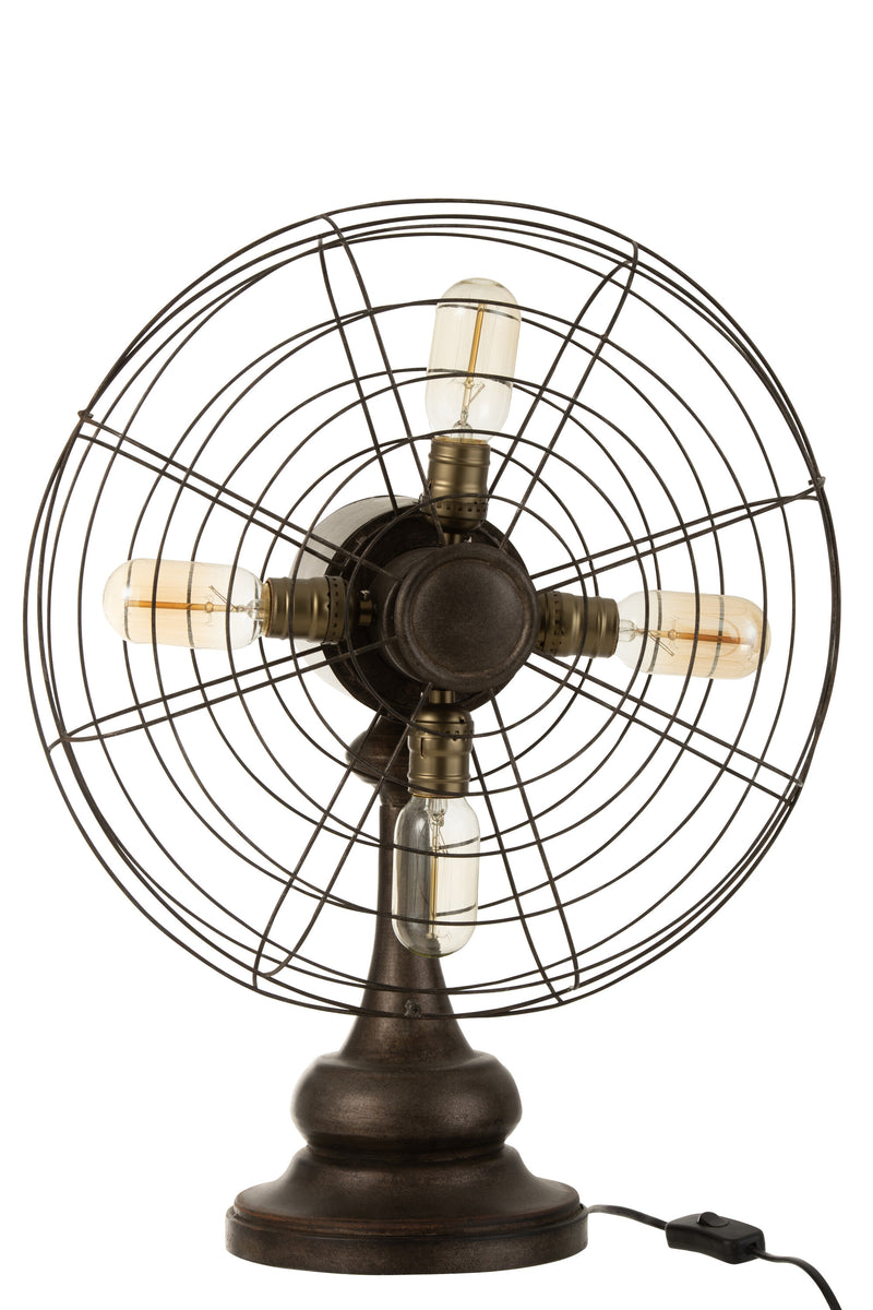 Antique table fan with integrated lamps: a touch of vintage in brown metal