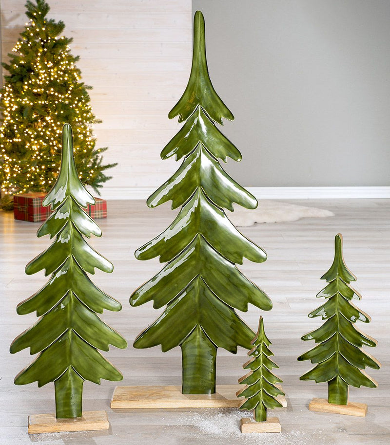 Grande Wooden Tree Collection - Groen geëmailleerd mangohout in drie maten | Elegante kamerdecoratie