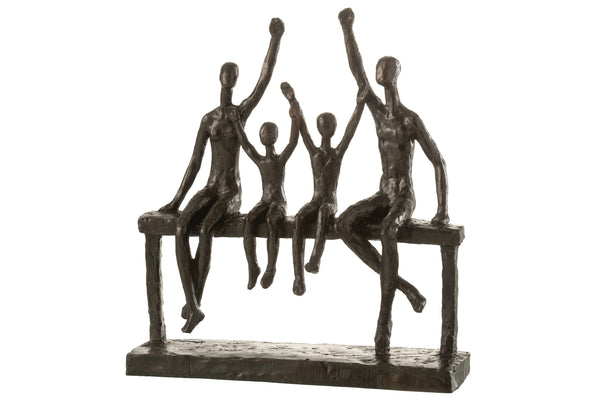 Handmade sculpture "Family on Bench" in dark brown
