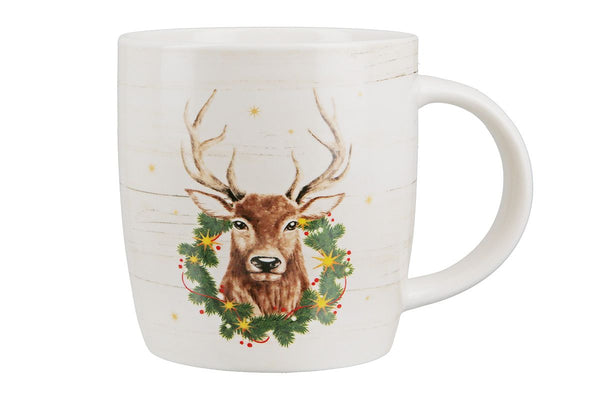 6er Set Porzellan Tassen "Hirsch mit Tannenkranz" – Edle Kaffeezeit in weihnachtlichem Flair