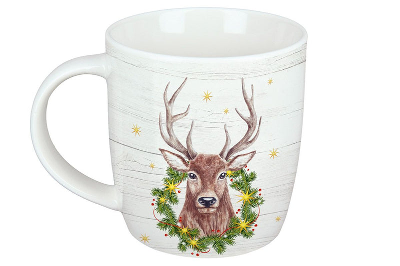 Set of 6 porcelain cups "Deer with fir wreath" - noble coffee time with a Christmas flair