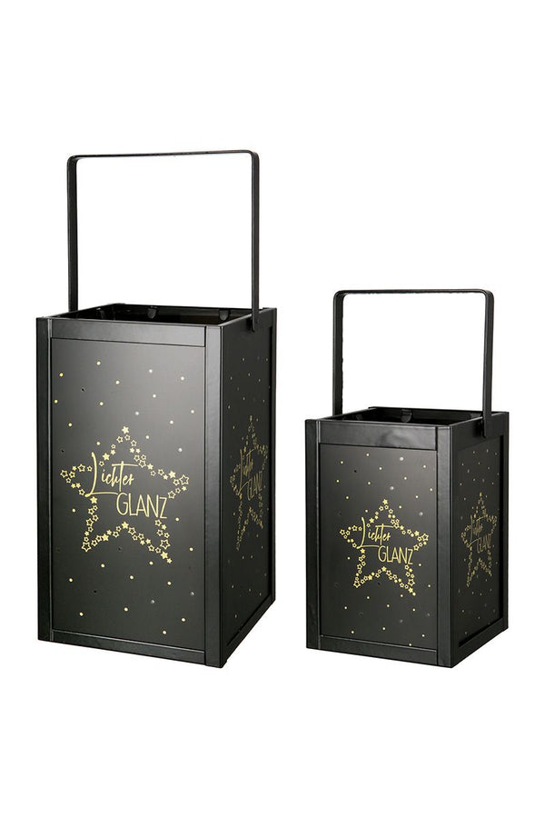 Metal lantern lights shine set of 2 - stylish decoration with star cutouts