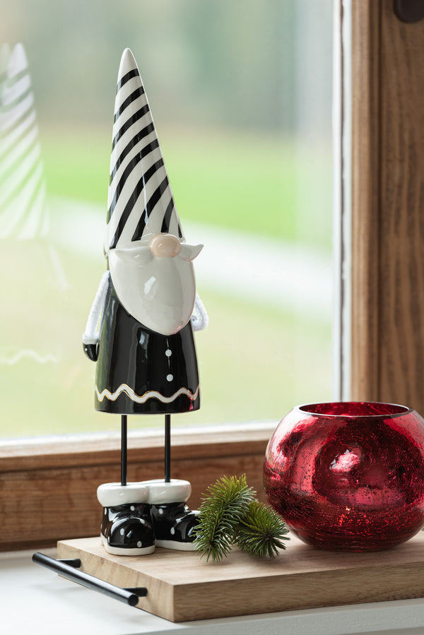 Santa Claus Figure Stripe Design Ceramic Black White 41 cm