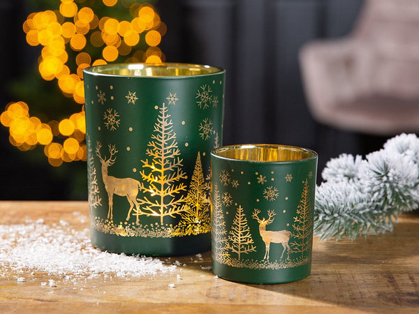 Tannenduft set of 6 lanterns with deer and fir motif in green