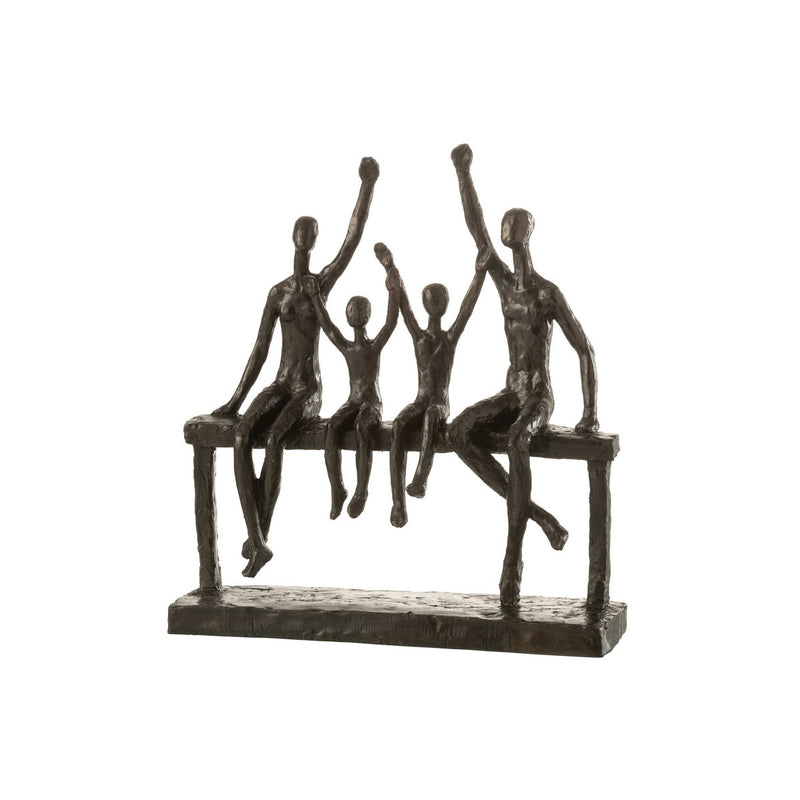 Family sculpture "Together on the bench" – Polyresin – Dark brown