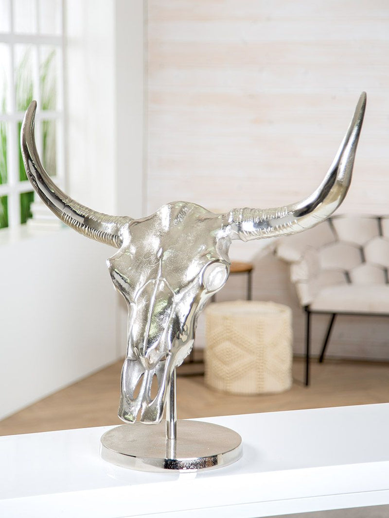 Silverskull - Versatile aluminum sculpture/wall object in silver, available in two sizes