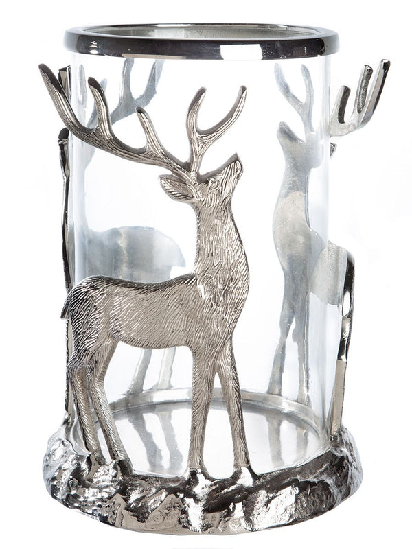 "Rolf" lantern with deer motif made of aluminum and glass in silver - elegant candle holder for special occasions