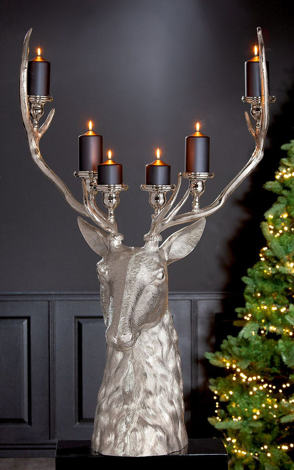 The Forest King - Luxurious aluminum deer sculpture and candle holder for a rustic atmosphere