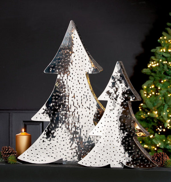 Metalen lantaarn "Silverpine" - gloeiende kerstbomen voor feestelijke elegantie, hoogte 70 cm of 90 cm