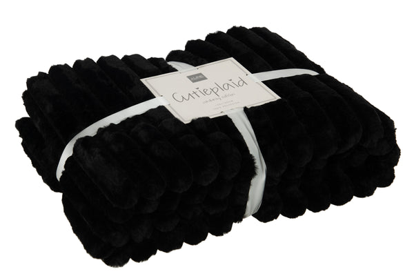 Set of 2 blankets 'Plaid Cord' polyester in black