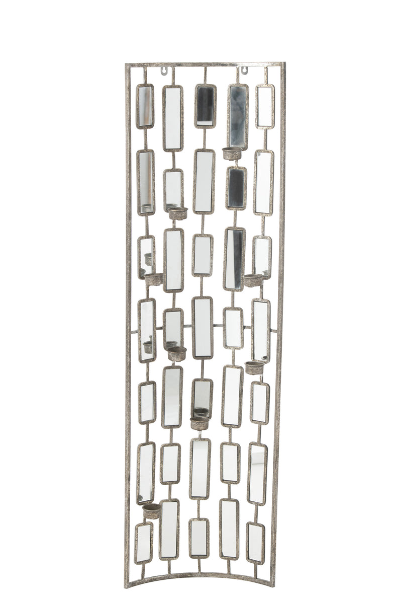 Wall decoration with metal tealight holder and mirrors in grey – large