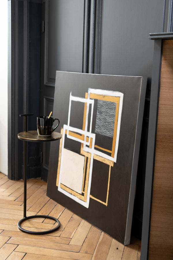 Vierkante schilderijen op canvas met houten lijst - moderne abstracte kunst 90x90cm