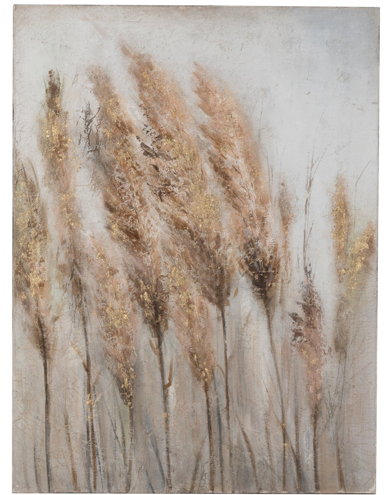 Hand-painted acrylic painting - Wheat in brown and gold tones on canvas with a wooden frame