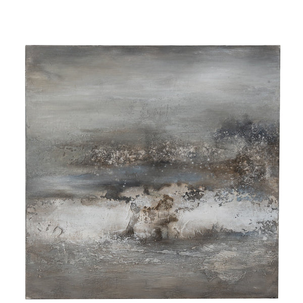 Abstract canvas schilderij in grijs en blauw met houten frame 120x120cm