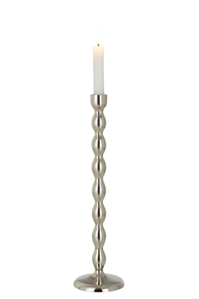 Set of 4 Shiny Ball Candle Holders, Aluminum, Silver - Available in Large and Small
