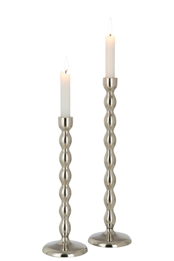 Set of 4 Shiny Ball Candle Holders, Aluminum, Silver - Available in Large and Small